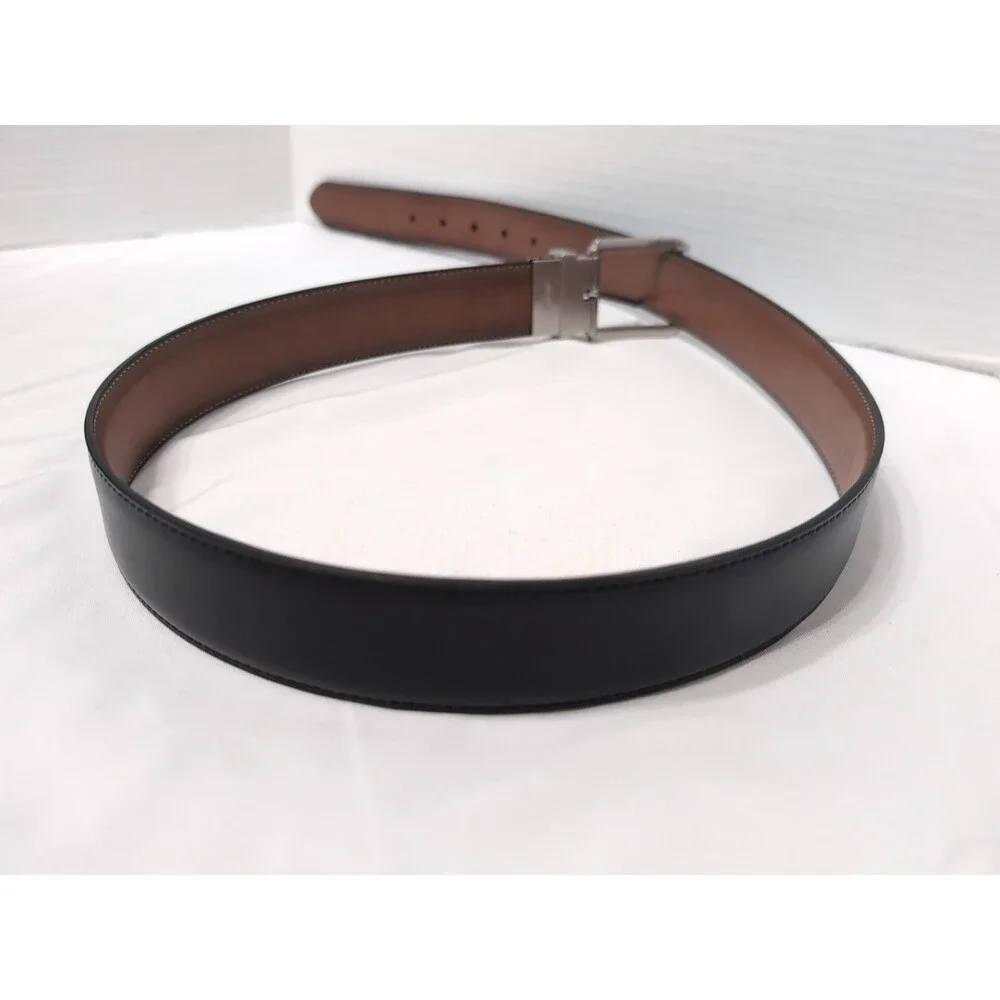 TOMMY HILFIGER MENS REVERSIBLE BELT 36 FAUX LEATHER BROWN/BLACK  SILVER BUCKLE